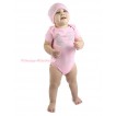 Light Pink Baby Jumpsuit & Sparkle Rhinestone Foot Print & Cap Set JP66